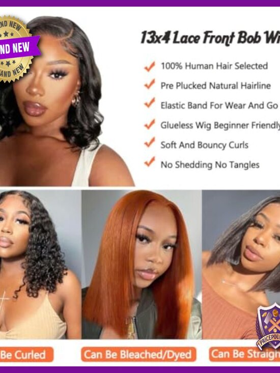 16 Inch Wavy Bob Wig Human Hair Glueless Lace Front Pre Plucked HD Lace main image 4